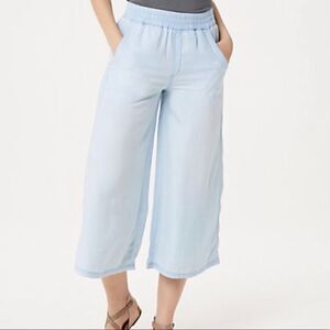 Side Stitch Tencera Pull-On Wide Leg Crop Pants with Pockets Light Blue, Size 1X